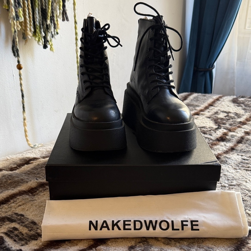 Naked Wolfe Black Lace-Up Platform Boots